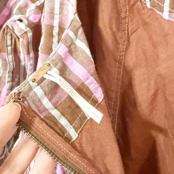 NEW Free People Tulie Plaid Midi Button Front Puff Sleeve Dress Pink Brown Combo - Picture 8 of 10